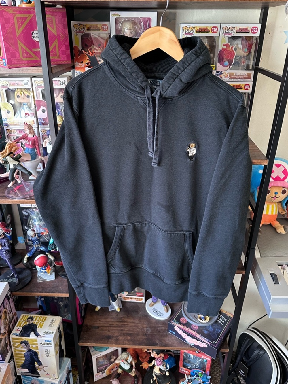 Vintage Polo Ralph Lauren Black Hoodie Bear Logo Faded Men’s L